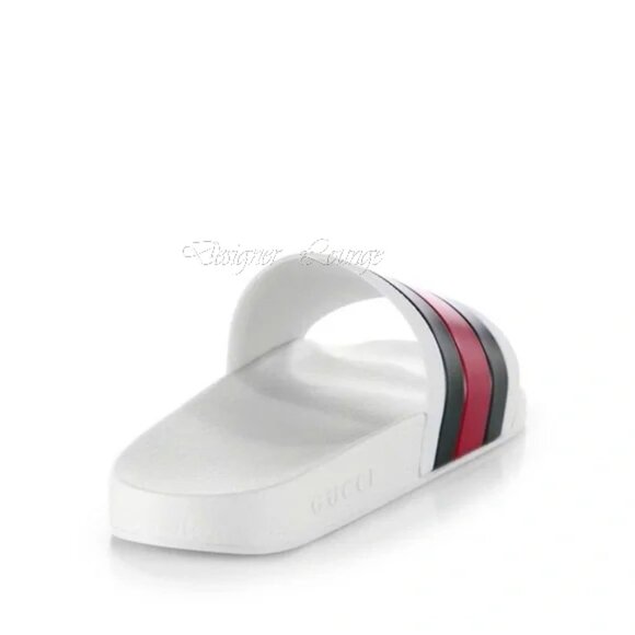 NEW GUCCI Men's WEB Pursuit Pool / Beach White Rubber Slides G 9 / US 9.5 - Picture 6 of 14